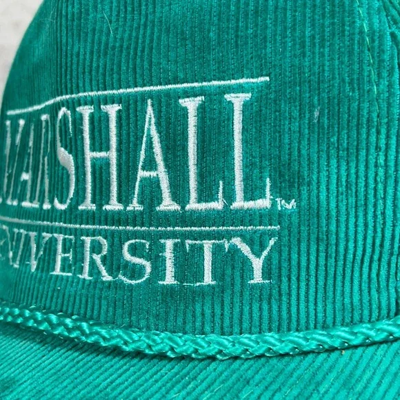 Vintage Marshall Thundering Herd Hat Cap Snapback 90s Green Corduroy Rope Adult - Picture 3 of 9